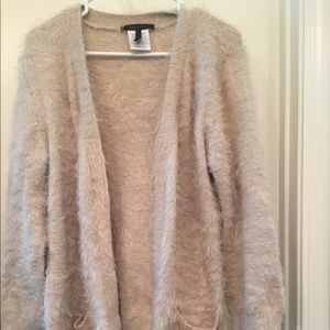 Comfy, fuzzy cream cardigan BCBGMaxazria.